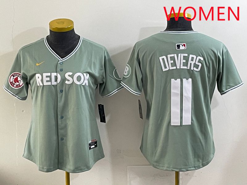 Women 2025 Boston Red Sox #11 Devers Light Green Joint Name Nike MLB Jersey style 13